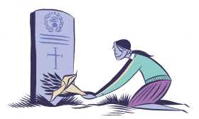 Woman Laying Flowers At Grave